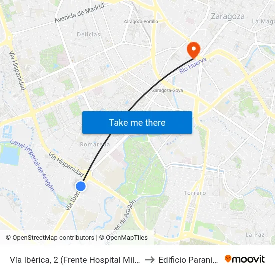 Vía Ibérica, 2 (Frente Hospital Militar) to Edificio Paraninfo map