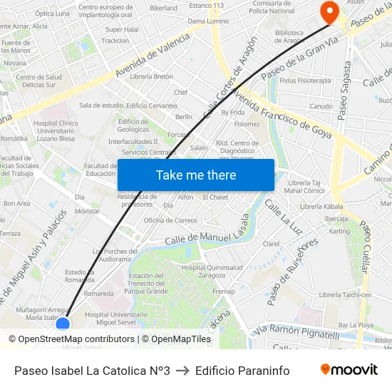 Paseo Isabel La Catolica Nº3 to Edificio Paraninfo map