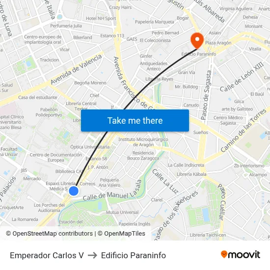 Emperador Carlos V to Edificio Paraninfo map