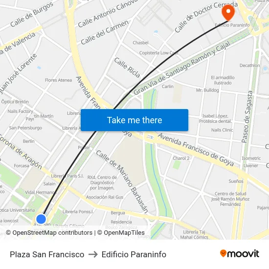 Plaza San Francisco to Edificio Paraninfo map