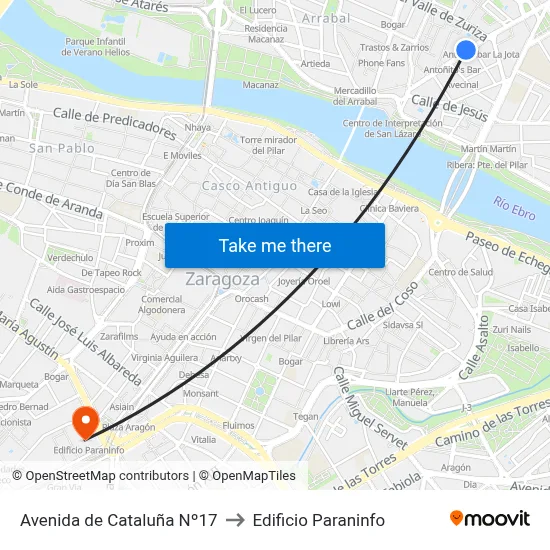 Avenida de Cataluña Nº17 to Edificio Paraninfo map