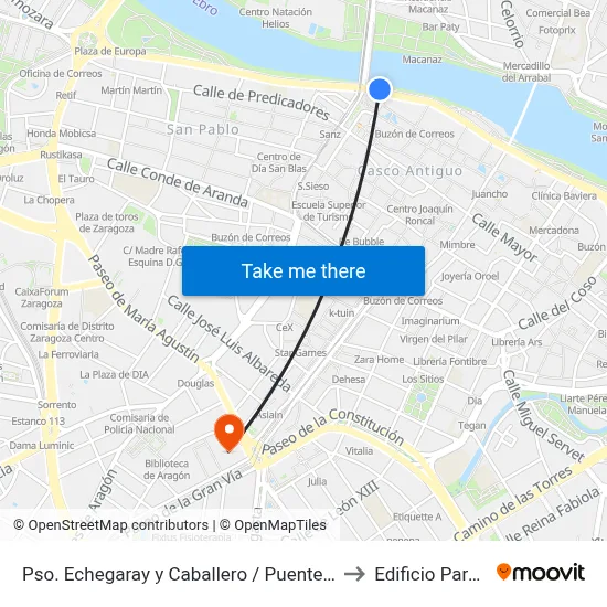 Pso. Echegaray y Caballero / Puente de Santiago to Edificio Paraninfo map