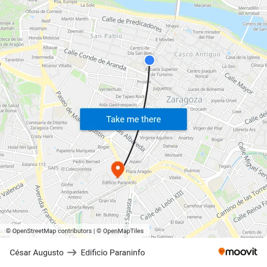 César Augusto to Edificio Paraninfo map
