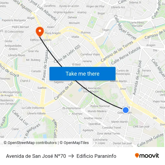 Avenida de San José Nº70 to Edificio Paraninfo map