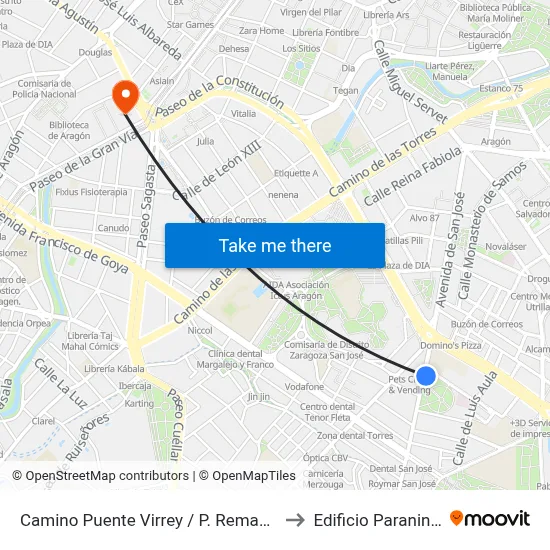 Camino Puente Virrey / P. Remacha to Edificio Paraninfo map
