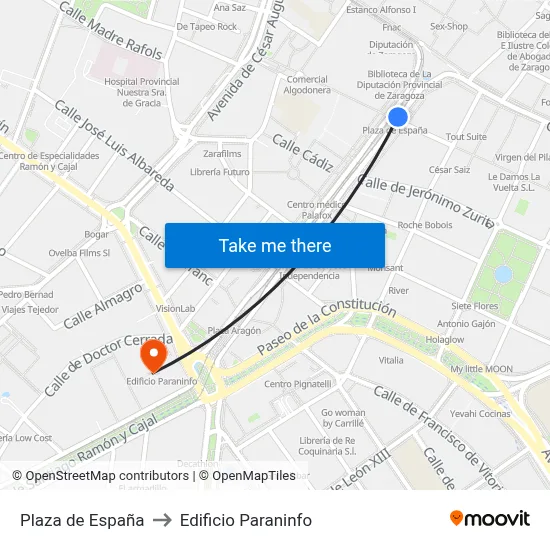 Plaza de España to Edificio Paraninfo map