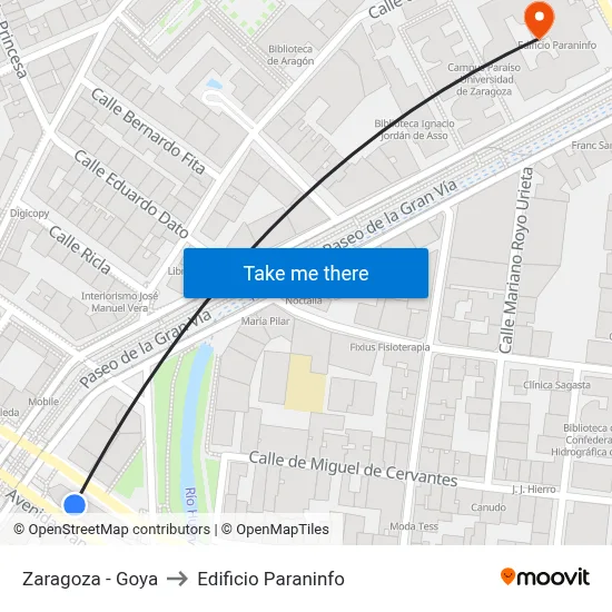 Zaragoza - Goya to Edificio Paraninfo map