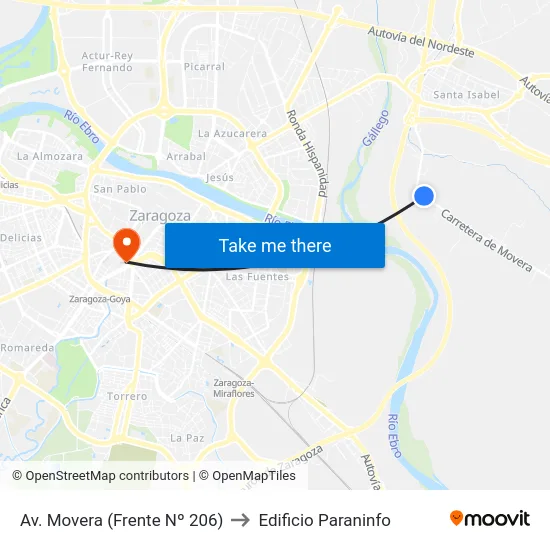 Av. Movera (Frente Nº 206) to Edificio Paraninfo map