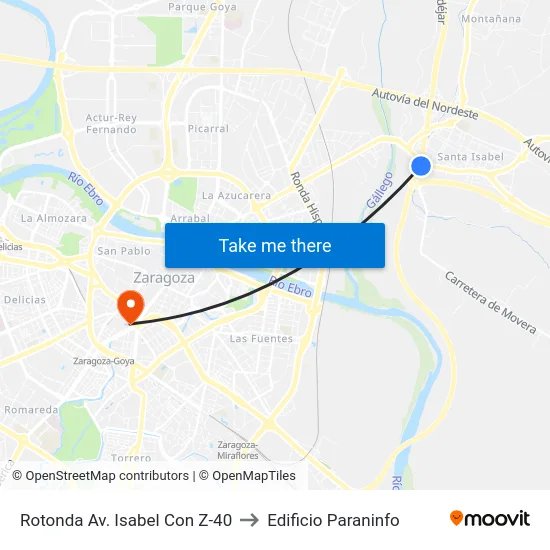 Rotonda Av. Isabel Con Z-40 to Edificio Paraninfo map