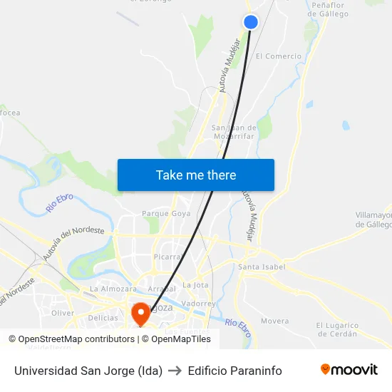 Universidad San Jorge (Ida) to Edificio Paraninfo map