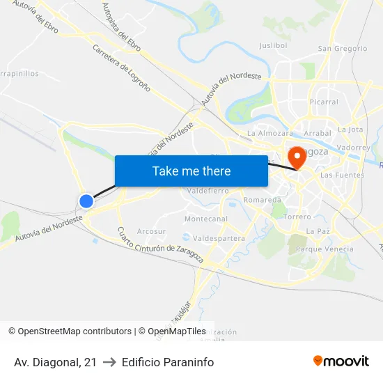 Av. Diagonal, 21 to Edificio Paraninfo map