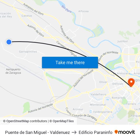 Puente de San Miguel - Valdenuez to Edificio Paraninfo map