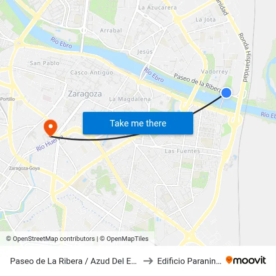 Paseo de La Ribera / Azud Del Ebro to Edificio Paraninfo map