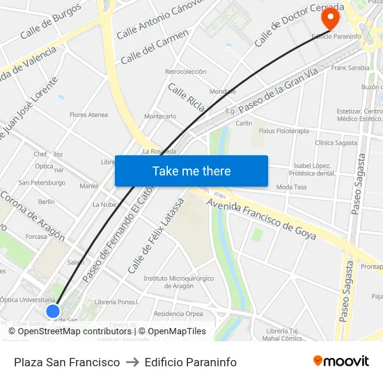 Plaza San Francisco to Edificio Paraninfo map