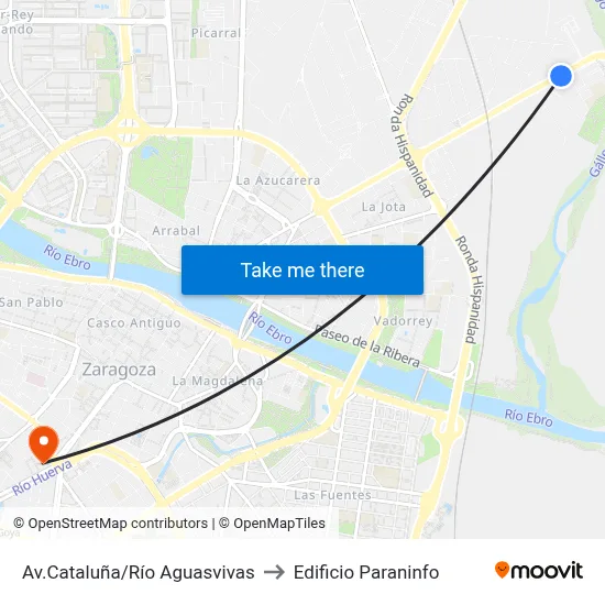 Av.Cataluña/Río Aguasvivas to Edificio Paraninfo map