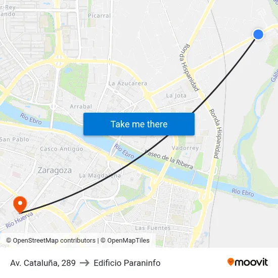 Av. Cataluña, 289 to Edificio Paraninfo map