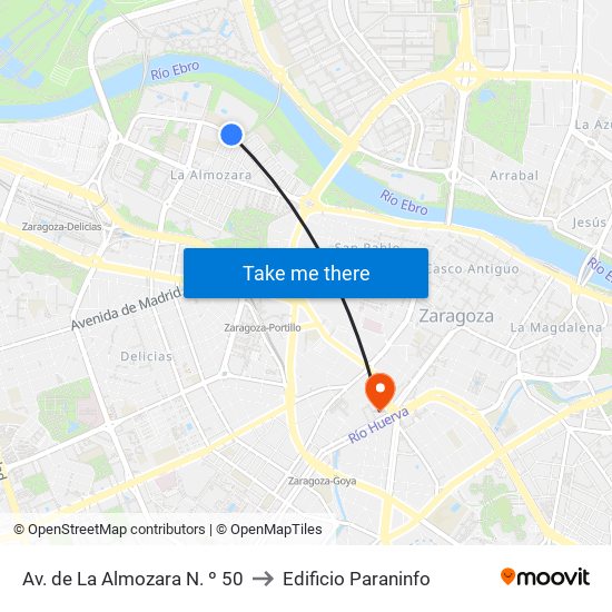 Av. de La Almozara N. º 50 to Edificio Paraninfo map