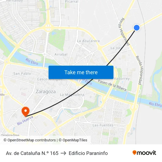 Av. de Cataluña N.º 165 to Edificio Paraninfo map
