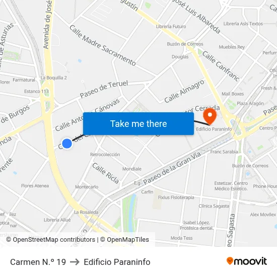 Carmen N.º 19 to Edificio Paraninfo map