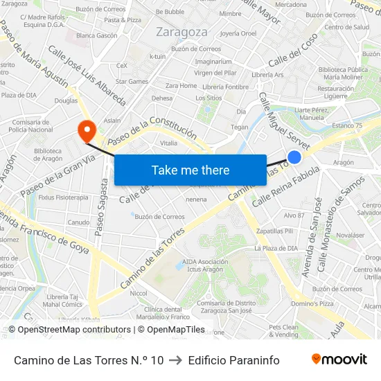 Camino de Las Torres N.º 10 to Edificio Paraninfo map