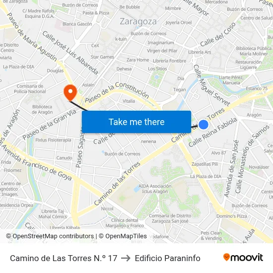 Camino de Las Torres N.º 17 to Edificio Paraninfo map