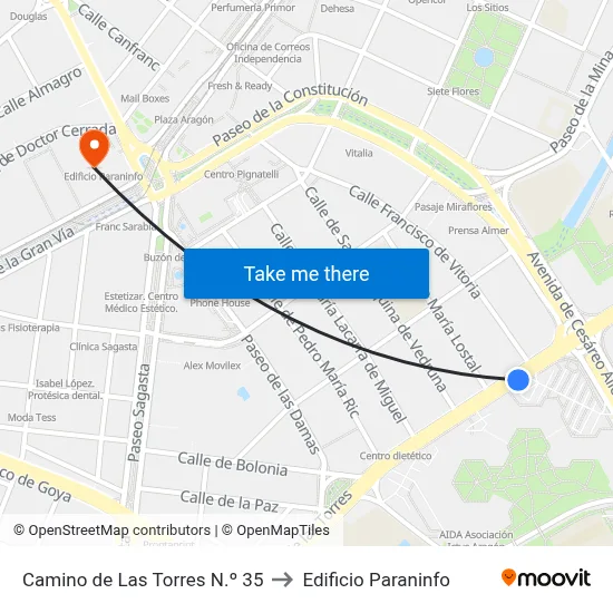 Camino de Las Torres N.º 35 to Edificio Paraninfo map