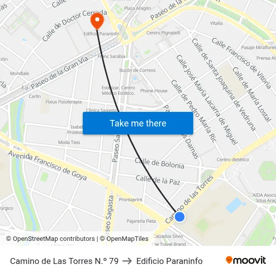 Camino de Las Torres N.º 79 to Edificio Paraninfo map