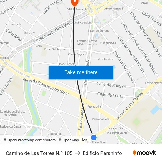 Camino de Las Torres N.º 105 to Edificio Paraninfo map