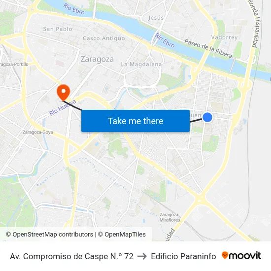 Av. Compromiso de Caspe N.º 72 to Edificio Paraninfo map