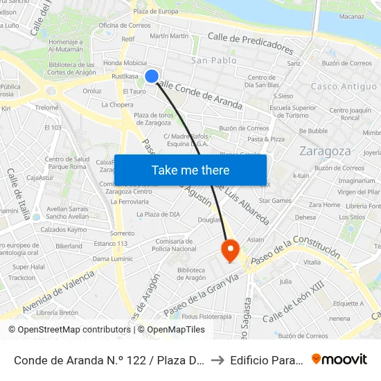 Conde de Aranda N.º 122 / Plaza Del Portillo to Edificio Paraninfo map