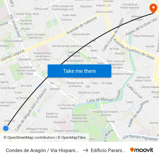 Condes de Aragón / Vía Hispanidad to Edificio Paraninfo map