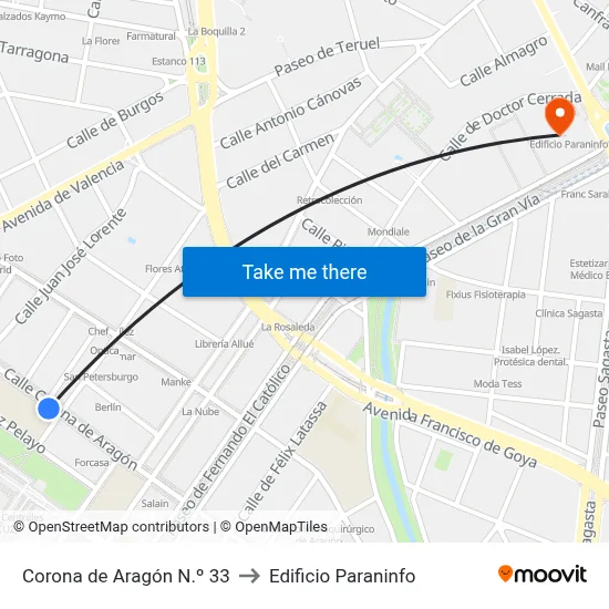 Corona de Aragón N.º 33 to Edificio Paraninfo map