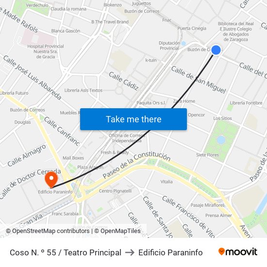 Coso N. º 55 / Teatro Principal to Edificio Paraninfo map