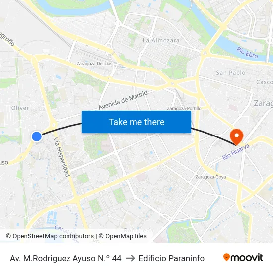 Av. M.Rodriguez Ayuso N.º 44 to Edificio Paraninfo map