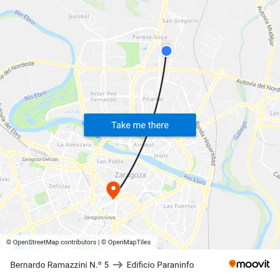 Bernardo Ramazzini N.º 5 to Edificio Paraninfo map