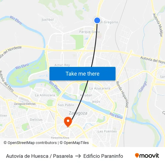 Autovía de Huesca / Pasarela to Edificio Paraninfo map