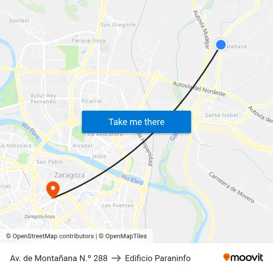 Av. de Montañana N.º 288 to Edificio Paraninfo map