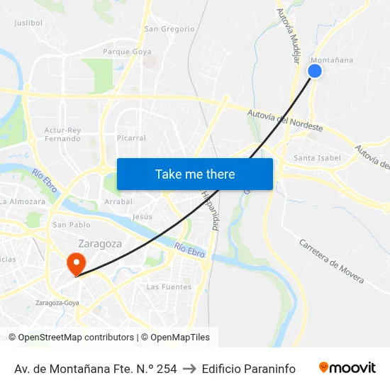 Av. de Montañana Fte. N.º 254 to Edificio Paraninfo map