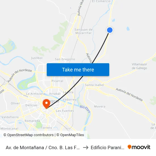 Av. de Montañana / Cno. B. Las Flores to Edificio Paraninfo map