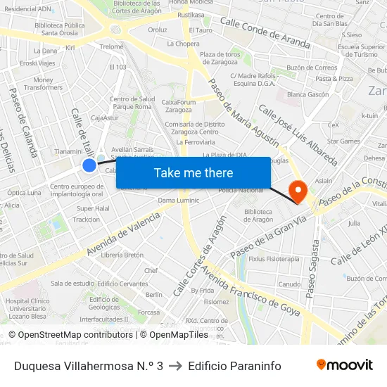Duquesa Villahermosa N.º 3 to Edificio Paraninfo map