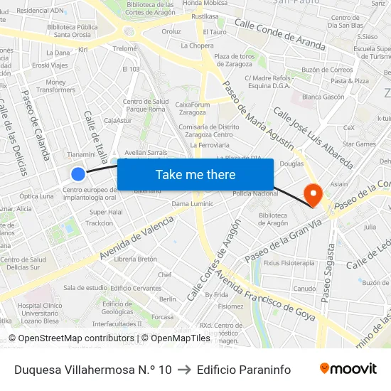 Duquesa Villahermosa N.º 10 to Edificio Paraninfo map