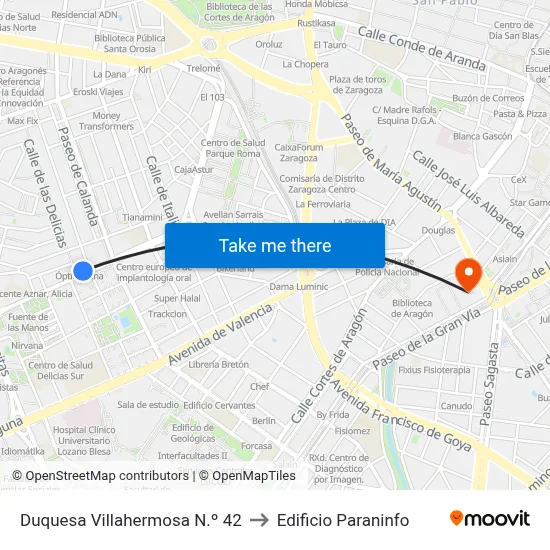 Duquesa Villahermosa N.º 42 to Edificio Paraninfo map