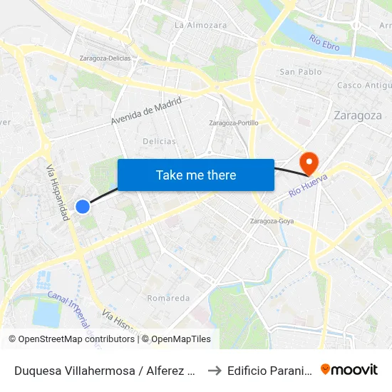 Duquesa Villahermosa / Alferez Rojas to Edificio Paraninfo map
