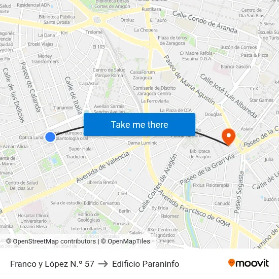 Franco y López N.º 57 to Edificio Paraninfo map