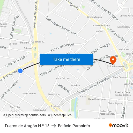 Fueros de Aragón N.º 15 to Edificio Paraninfo map