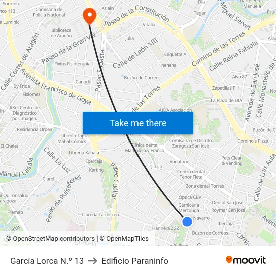 García Lorca N.º 13 to Edificio Paraninfo map