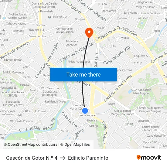 Gascón de Gotor N.º 4 to Edificio Paraninfo map