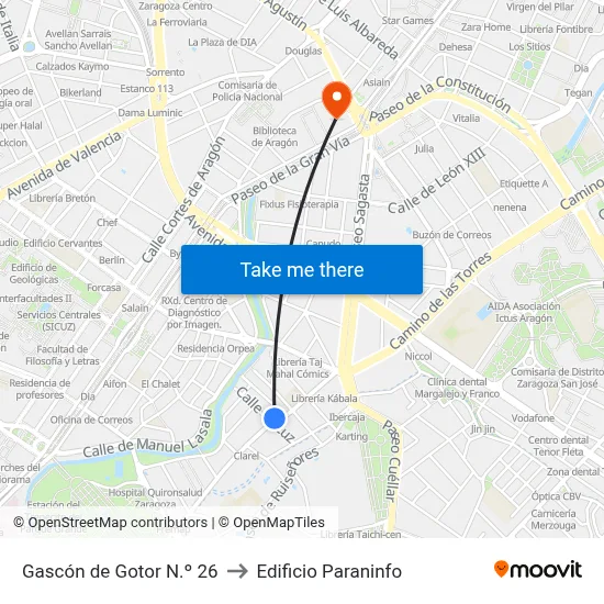 Gascón de Gotor N.º 26 to Edificio Paraninfo map