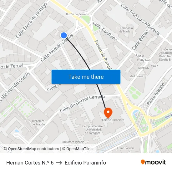 Hernán Cortés N.º 6 to Edificio Paraninfo map