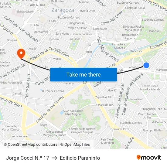 Jorge Cocci N.º 17 to Edificio Paraninfo map